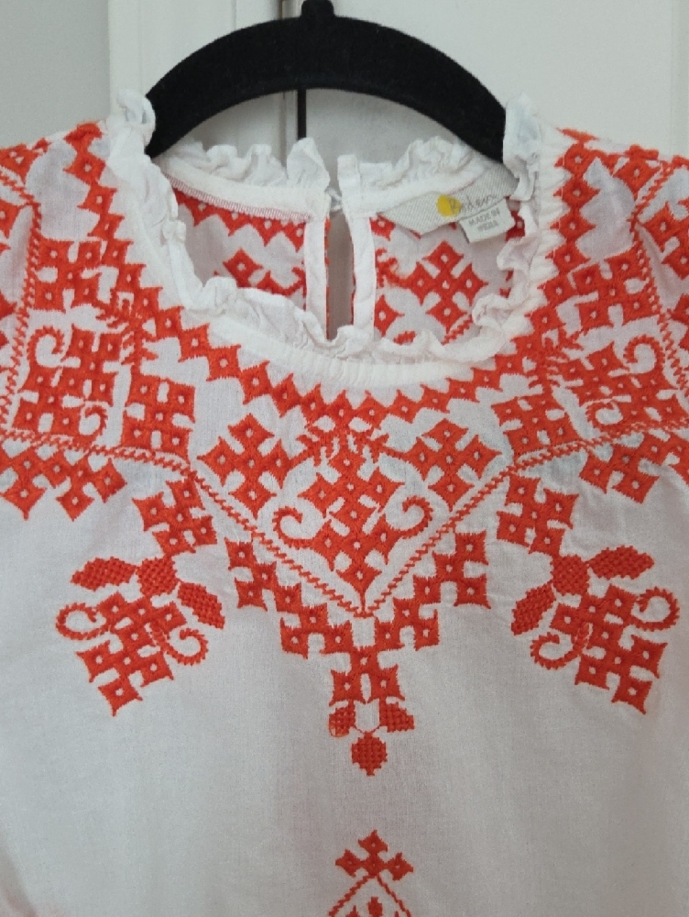 Boden White Top with Vibrant Orange Embroidery - Picture 4 of 9